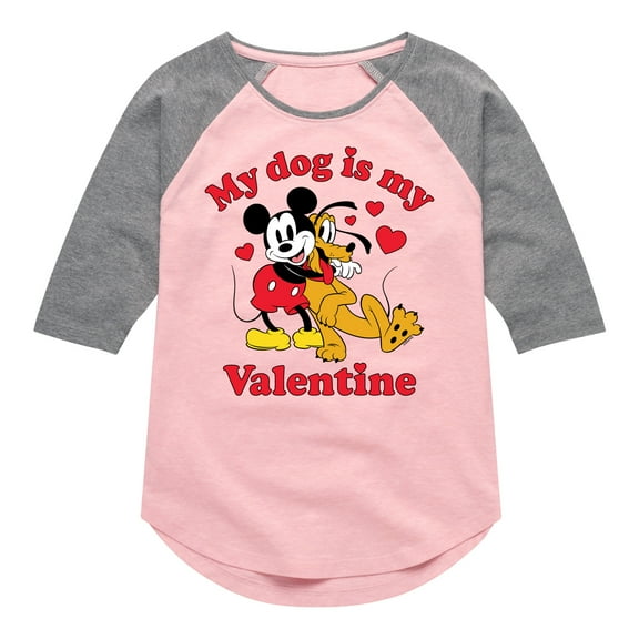 Disney - My Dog Is My Valentine - Toddler & Youth Girls Raglan Graphic T-Shirt