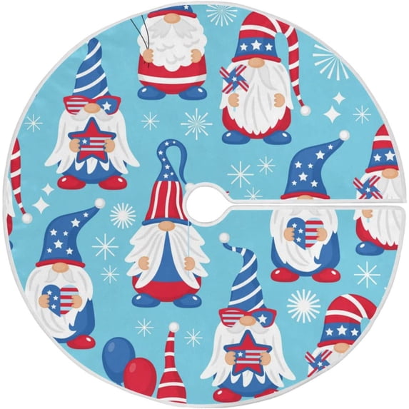 FMSHPON America Flag Gnome Xmas Christmas Tree Skirt Stand Mat for Holiday Party Decoration Indoor Outdoor 36 inches