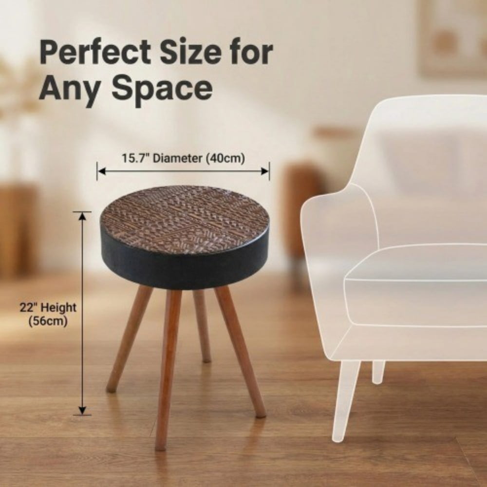 15.7" Round Drink Table, Small Wooden Side Table with Solid Wood Legs, Mid-Century Modern Accent Table for Living Room, Bedroom, Sofa, Brown & Black