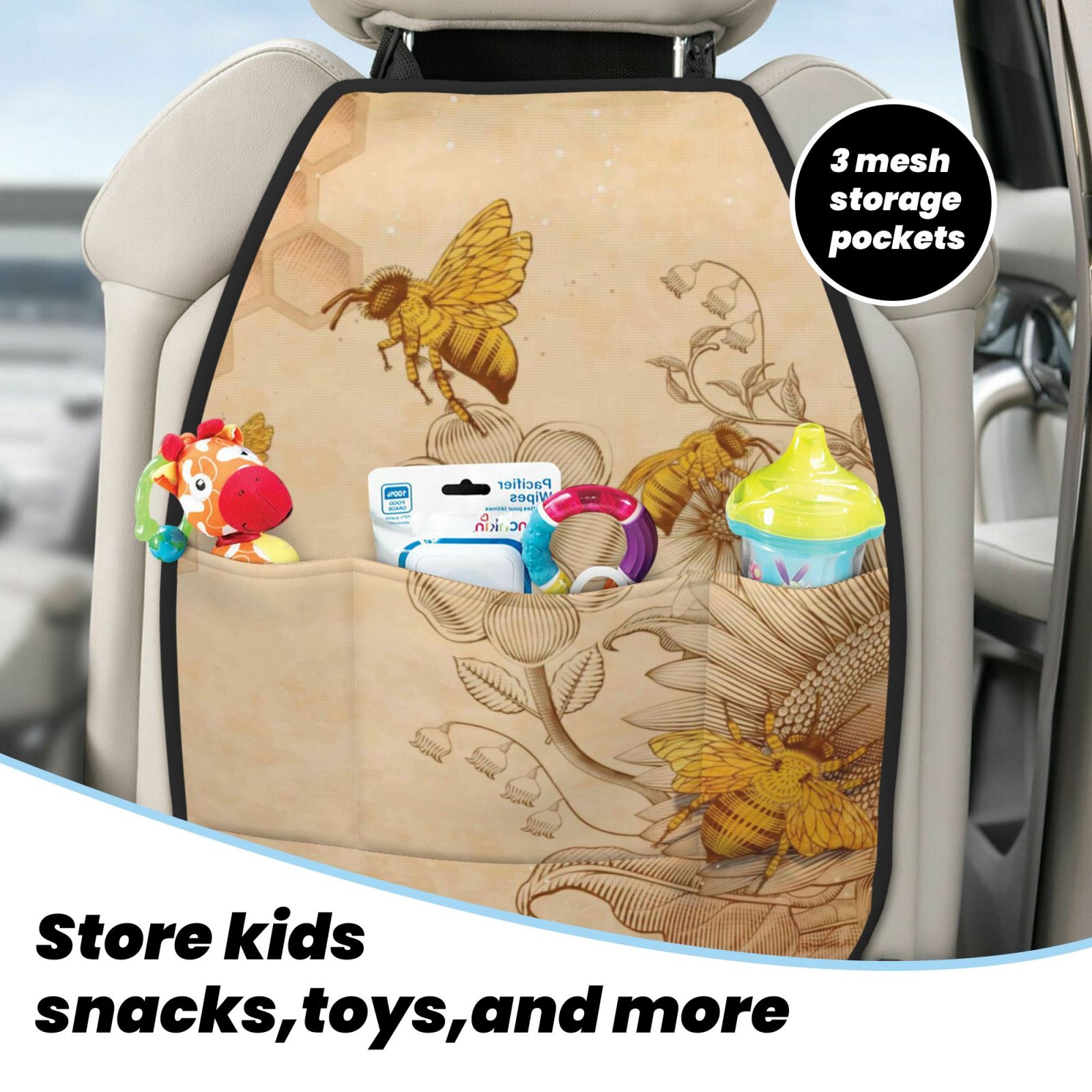 Xecao Pattern Car Seat Back Protector 2 Pack Large Capacity Pocket, Kick Mats Back Seat Protector