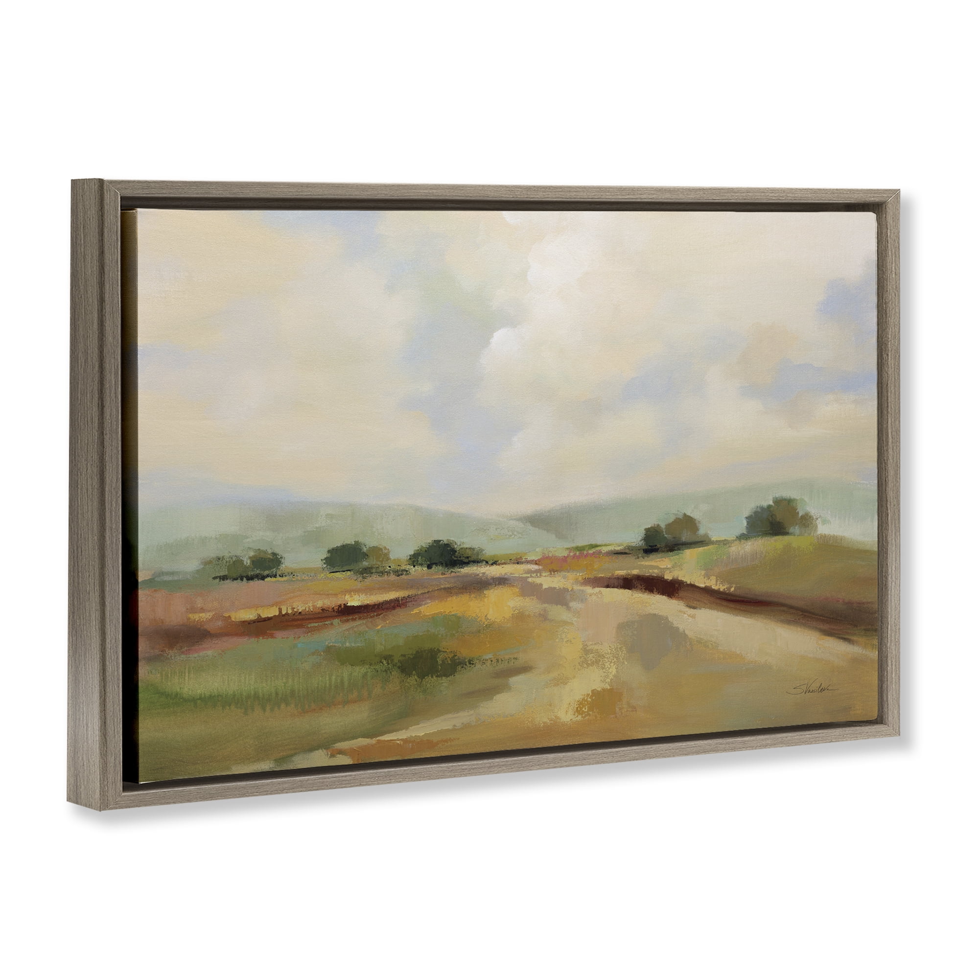 Stupell Industries Solitary Rural Landscape Landscape & Nature Painting Brown Floater Framed Canvas Art Print Wall Art, 25 x 17