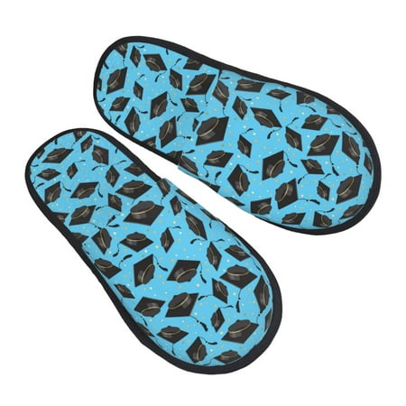 

KLL Graduation Hats2 Slippers for Women Men House Slip on Indoor Outdoor Bedroom Furry Fleece Lined Ladies Comfy Anti-Skid Rubber Hard Sole-Medium