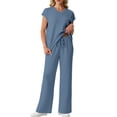thumbnail image 6 of Cueply 2 Piece Sets for Women Summer Casual Vacation Outfits Cap Sleeve Wide Leg Long Pants Lounge Sets, 6 of 9