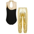 thumbnail image 4 of Doomiva Girls 2Pcs Ice Skating Set Gymnastics Dance Outfits Sheer Mesh Patchwork Leotard and Harem Pants Set Gold 6, 4 of 7