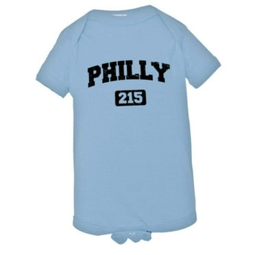 PleaseMeTees™ Baby Philly 215 Area Code Philadelphia Distressed Onsie