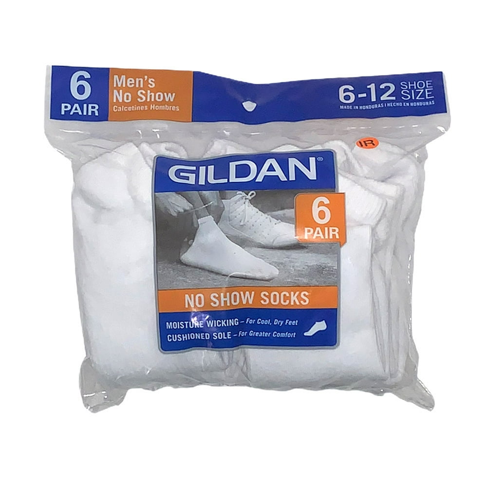 Gildan Gildan Adult Platinum Mens 6 Pack Moisture Wicking No Show