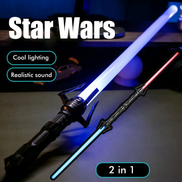 2 piezas 2 en 1 espada luminosa que cambia de 7 colores espada luminosa expandible con sonido juguete de cosplay para niños adultos regalo de Halloween y Navidad