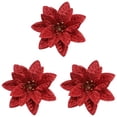 thumbnail image 2 of Clearance Under $1 3-Pack Glitter Christmas Flower Ornaments 5.1in in Red for Holiday Tree Decor, 2 of 5