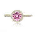 thumbnail image 2 of AVORA 10K Yellow Gold October Birthstone- Pink Sapphire with Simulated Diamond CZ Halo Fashion Ring  - Size 6, 2 of 6
