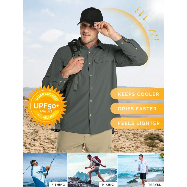 33,000ft Men's UPF 50+ UV Protection Long Sleeve Hiking Shirts Breathable Quick Dry Fishing Shirts for Safari Outdoor, Size: Medium