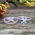 thumbnail image 2 of Stunning Cushion Cut Aquamarine Engagement Ring On 10k White Gold V Shape Wedding Band 3pcs Wedding Ring Set Total Carat Weight 1.75, 2 of 4