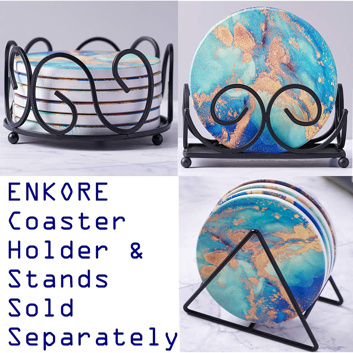 ENKORE Stone Coasters 4 Pack with Casings Save Furniture From Stains & Scratch 