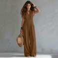 thumbnail image 4 of VBVC Women's Cotton Linen Button Front Jumpsuit , Sleeveless Baggy Overall For Women , Ladies' Summer Wide Leg Romper with Pockets, Brown , S-2XL, 4 of 7