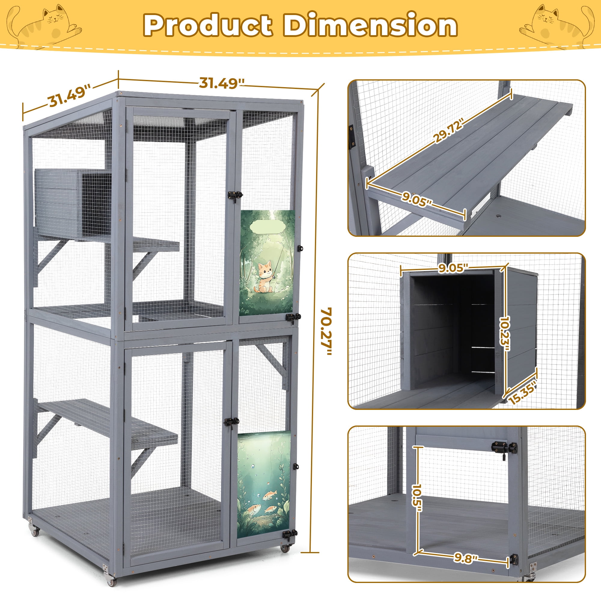 COZIWOW Catio Outdoor Cat Enclosure Window Access, Outdoor Cat House with Wheels, Cage for Cats Indoor