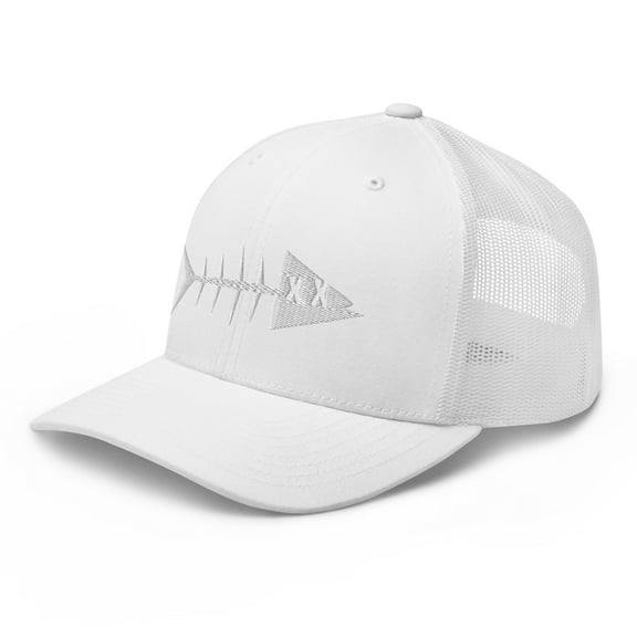 Clishirt Adult Unisex Embroidered White Fish Adjustable White Retro Trucker Hat