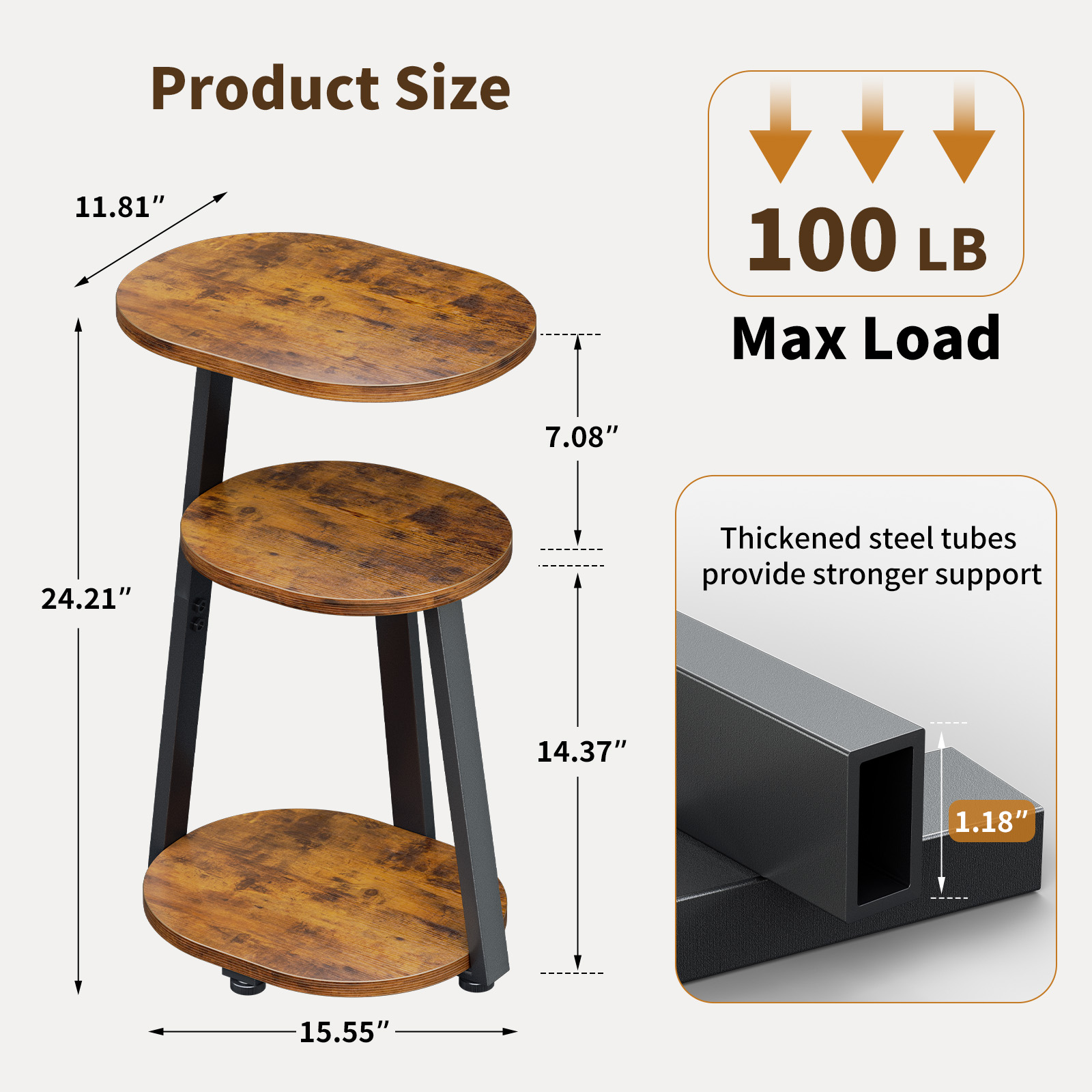 Biemlerfn 3-Tier Round Side Table, Black & Brown photo 7