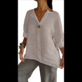 thumbnail image 1 of Camisa de para Mujer, Cuello en V, Botones, Blusa , Mangas 3/4, Informal, Holgada, Estilo Túnica, Camisetas de Verano. Albaricoque M, 1 of 8