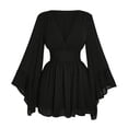 thumbnail image 2 of JOANKDMI Gothic Witch Costume for Women Long Bell Sleeve V-Neck Chiffon Dress Smocked Waist Flaring Mini Dress for Halloween Vampire Party Theme, 2 of 5
