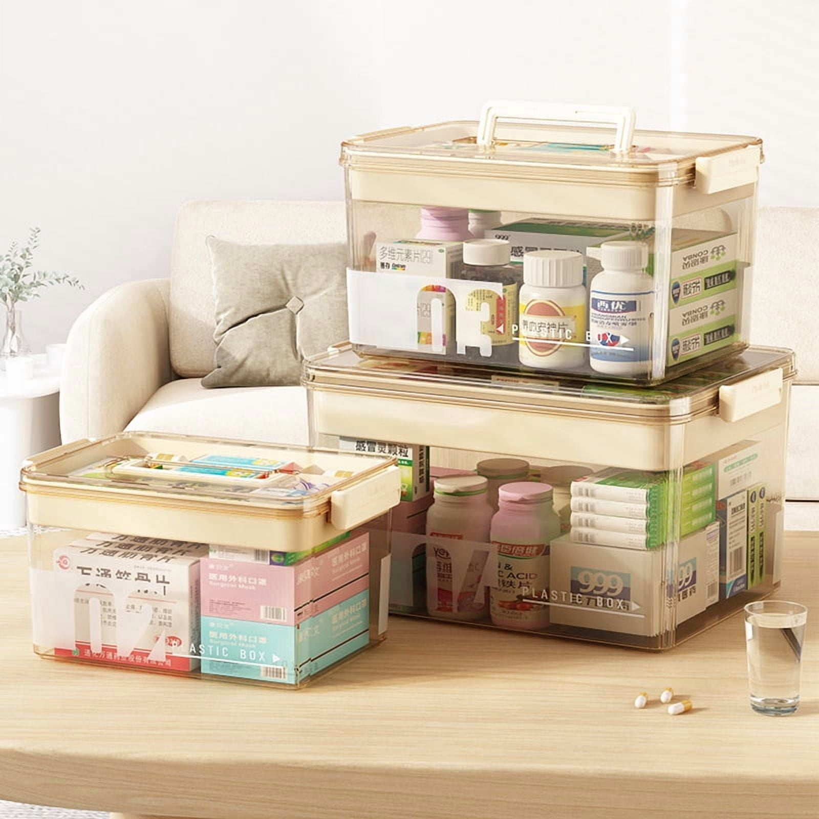Clear Medicine Organizer Box with Handle, Plastic Medicine Container with Tray First Aid Box Empty, Thickened Medicine Storage Organizer Multipurpose Medication Organizer Storage