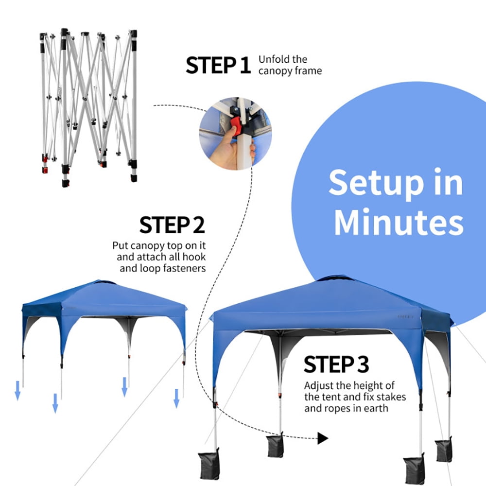 Aimee Lii 10 x 10 Feet Outdoor Pop-up Camping Canopy Tent with Roller Bag, Backyard Canopy Gazebo, Blue Aimee Lii 10 x 10 Feet Outdoor Pop-up Camping Canopy Tent with Roller Bag, Backyard Canopy Gazebo, Blue