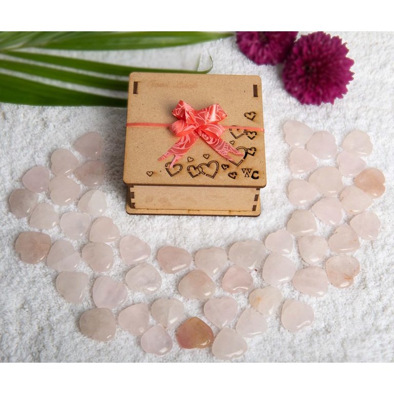 Natural Pink Rose Quartz Heart Shaped Crystal - Palm Stone For Love & Healing, Approx 25mm