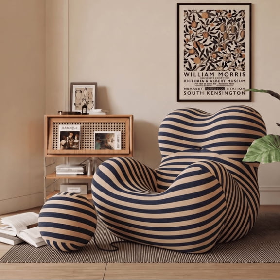 Vorthio Comfy Armchair Modern Accent Chair, Bean Bag Chair with Ottoman for Adult, Reading Chair for Living Room
