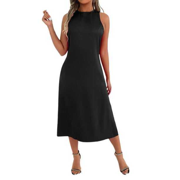 Vestido sin mangas con cuello redondo y bajo asimétrico para mujer - Conjunto informal y vaporoso para fiestas de verano - Corte holgado - Tallas XS-XXL