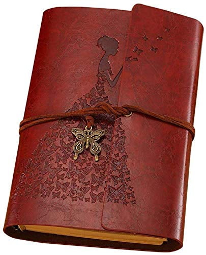 Multifunction Vintage PU Leather Cover Loose Leaf Blank Travel Journal Notebook With Unlined Paper,A6 7 inches(Red Brown)