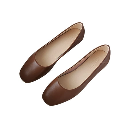 

Tenmix Women Flats Square Toe Flat Shoes Comfort Loafers Slip On Dress Shoe Women s Lightweight Anti-Slip Brown 7