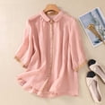 thumbnail image 2 of Jxximdong Button Up Shirts Women Women's 2024 Summer Thin Art Retro Loose Casual Solid Neck Shirt Top Pink Spring Tops XXL, 2 of 9