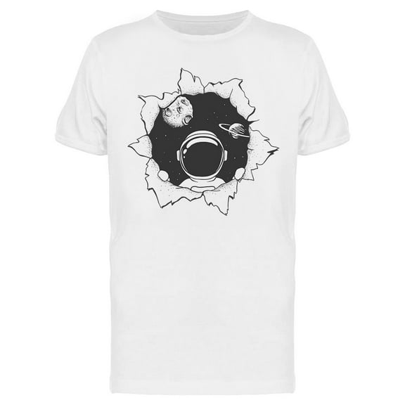 Astronaut Looks Through Hole T-Shirt Men -Image by Shutterstock, Male Small