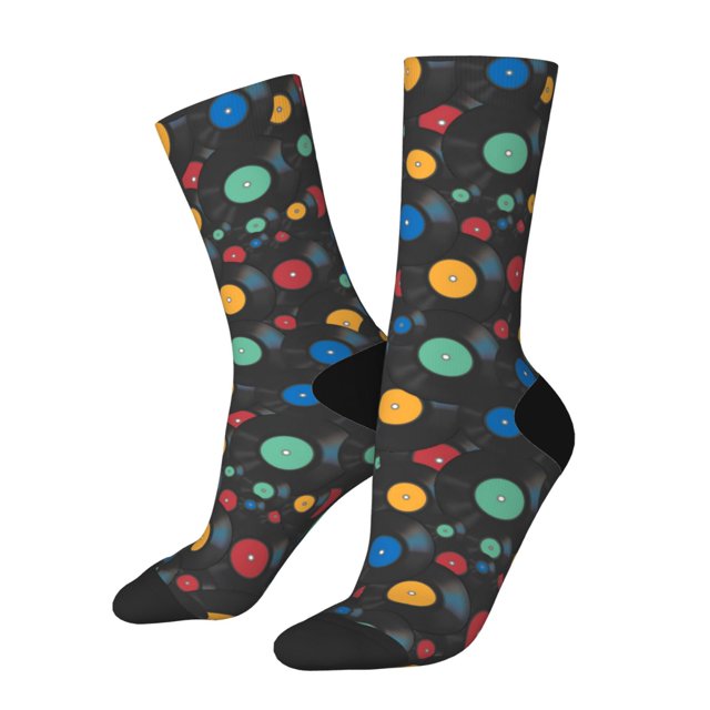 Balery Vintage Records Calcetas Largas con Estampado para Hombre y Mujer – Suaves y Transpirables, Talla Única (US 5-11)