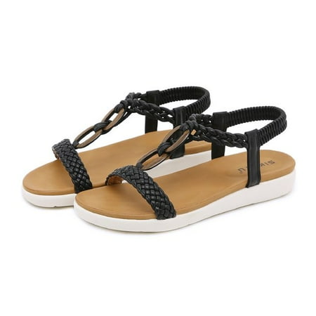 

DAFENGEA Summer Boho Beaded Casual Flats Sandals for Women Casual Beach Braided Strap Comfortable Dressy Shoes