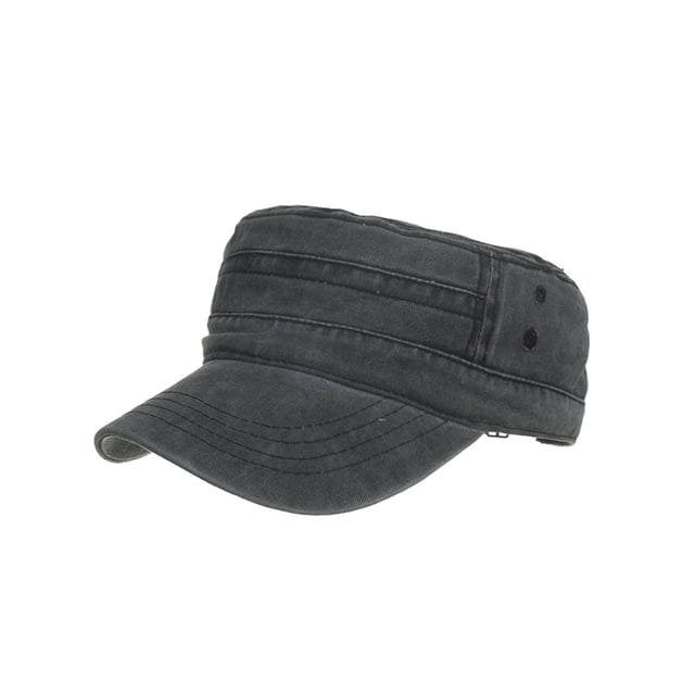 GDREDA Running Baseball Caps Washed Cotton Military Caps Cadet Caps Unique Design Vintage Flat Top Cap,Black