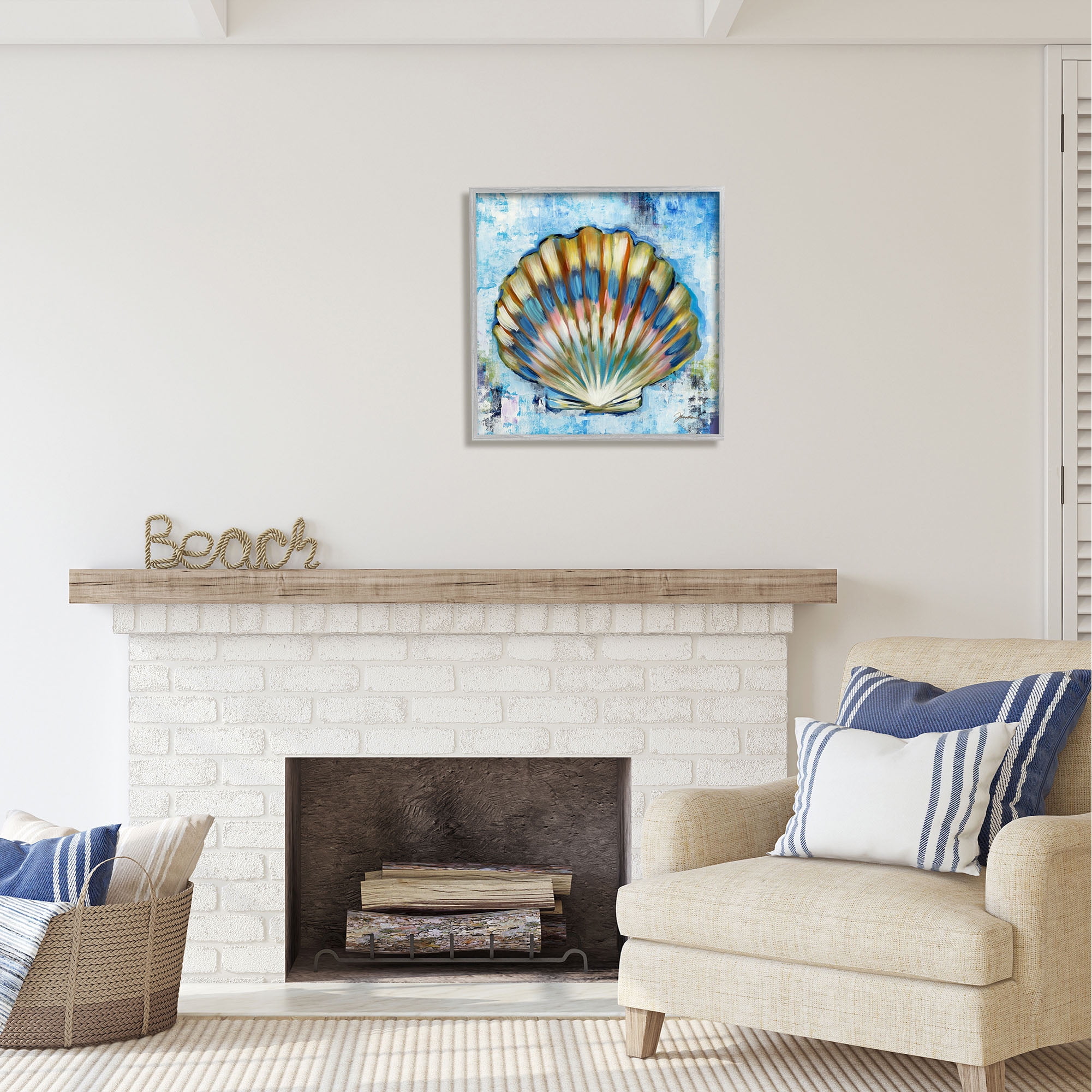 Stupell Industries Blue Clam Seashell Animals & Insects Painting Gray Framed Art Print Wall Art, 24 x 24