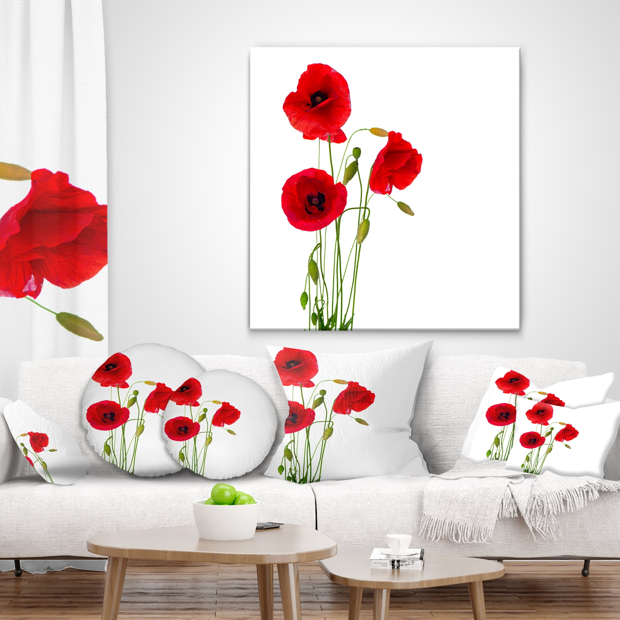Designart Isolated Red Poppy Flowers - Floral Throw Pillow - 16x16