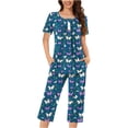 thumbnail image 2 of Asgosdo Womens Pajama Sets Pants Short Sleeve Sleepwear Tops and Capri Pants Pjs Print Pajama Sets, 2 of 5