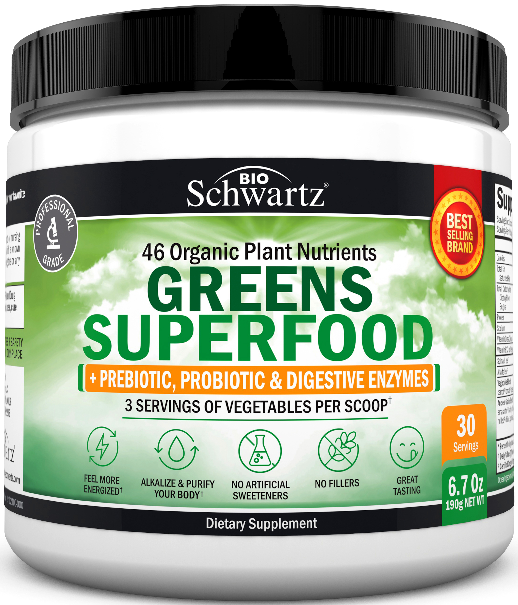 Super Greens Powder - 3 Servings of Veggies per Scoop | 45+ Organic