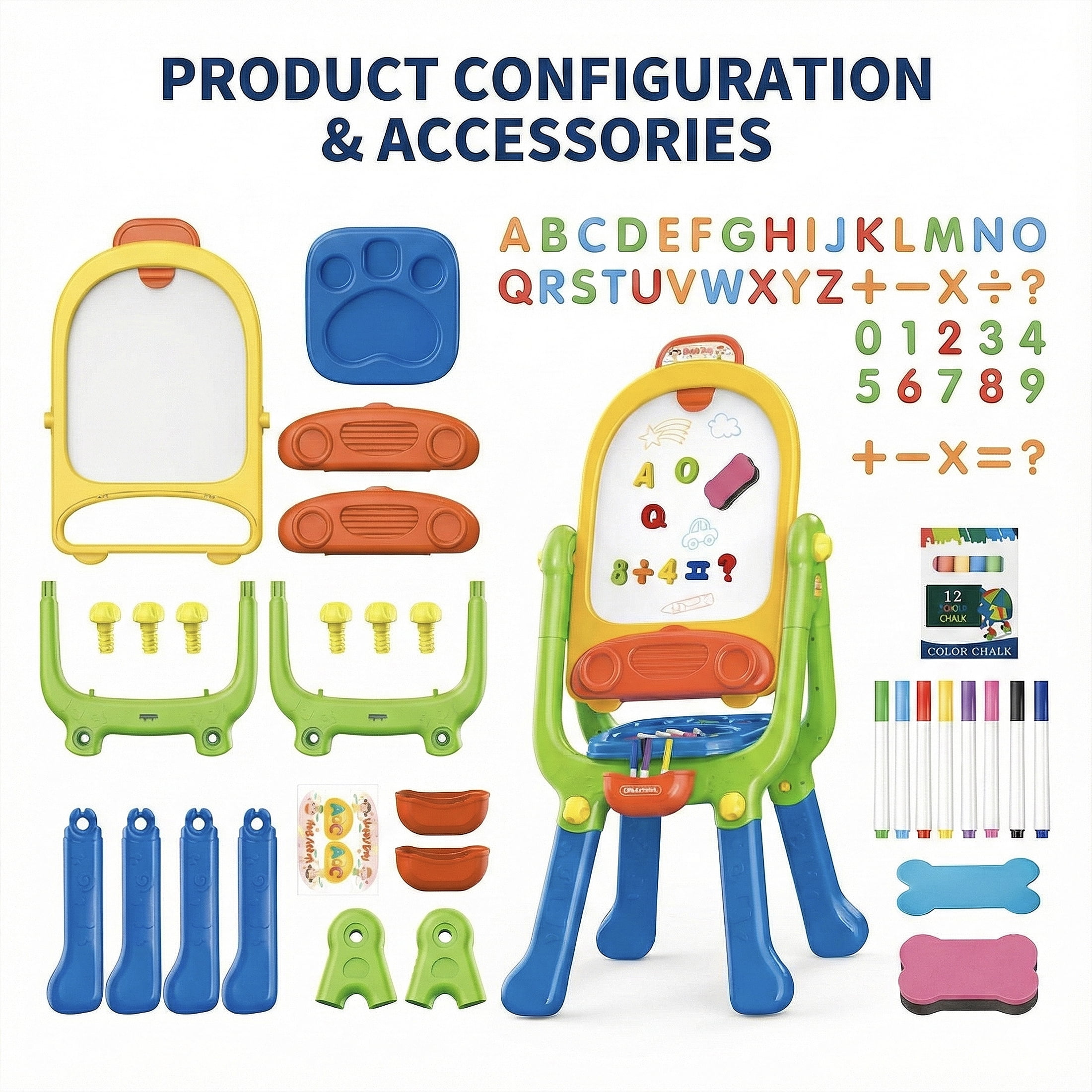 Easel for Kids,Rotatable Double Sided Easel for Kids Standing Art Easel with Painting Accessories for Toddlers Boys and Girls-Blue