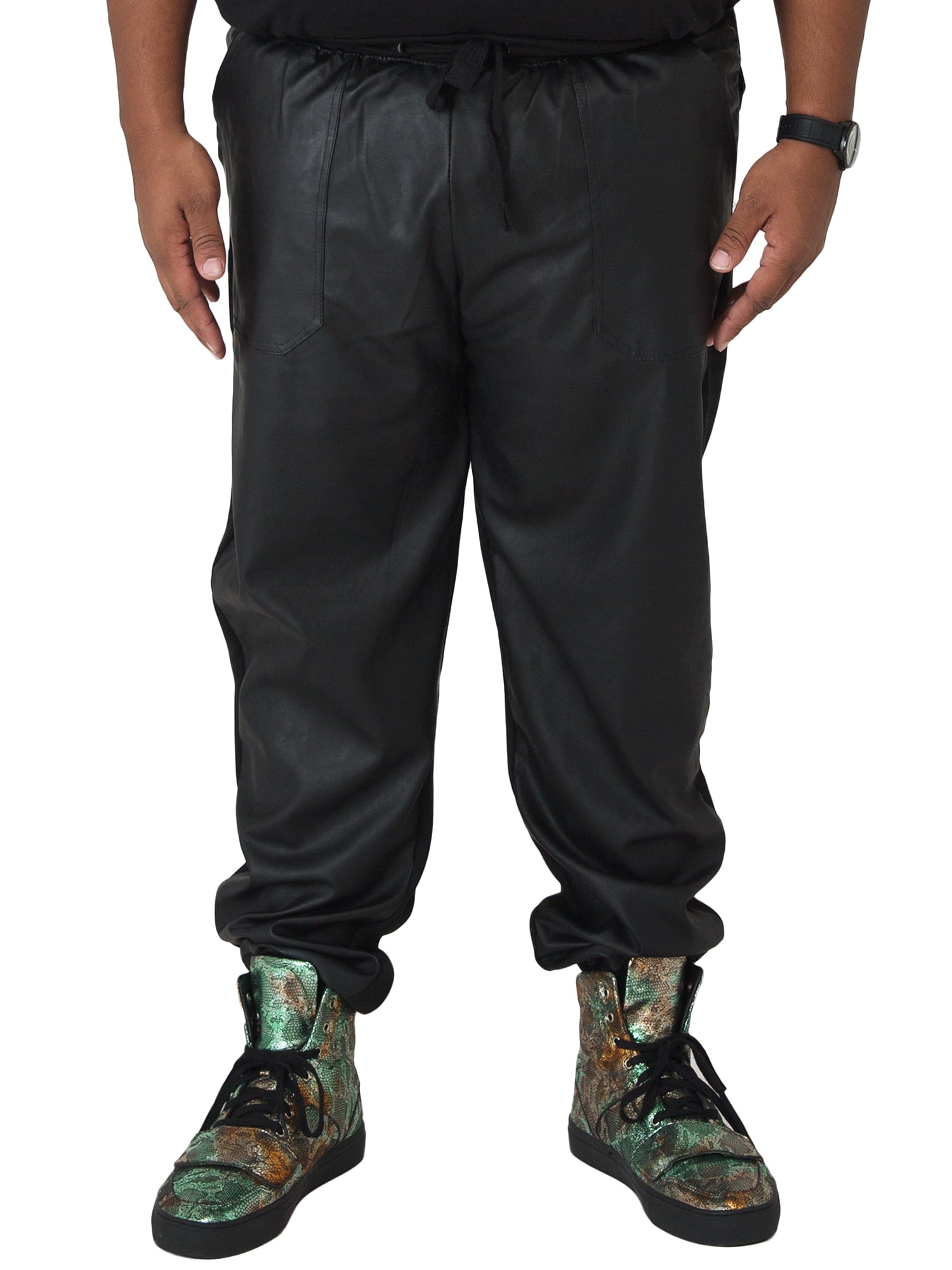 Vibes - Vibes Big Men Black Fleece Jogger Pants with PU Front Panel Rib Cuff & Waist - Walmart