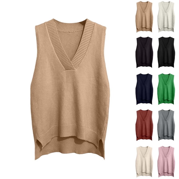 Ihhxva Knit Puffer Vest for Women V-Neck Sleeveless Sweater Solid Casual Layering Piece Office Everyday Wear