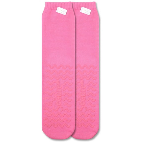 Ultra Soft Non-Slip Grip Slipper Socks, Pink - Fall Injury Prevention Hospital Sock for Safety, Comfort and Warmth - All Around Tread Pattern