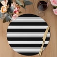 thumbnail image 3 of Black Grey Stripe Round 13 Inch Placemats Set of 2, Minimalist Farmhouse Striped HeatResistant Non Slip Place Mats for Dining Table, Wipeable Braided Kitchen Table Mats for Housewarming, 3 of 9