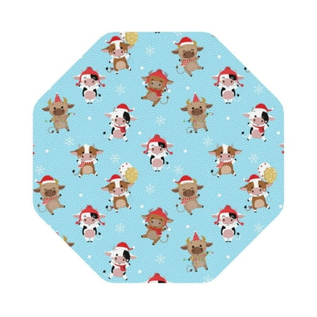 

Adobk winter cow cute Print Leather Coasters for Drinks(6 Pack) Durable Drink Coasters Set Luxurious Home Décor and Housewarming Gift Octagon