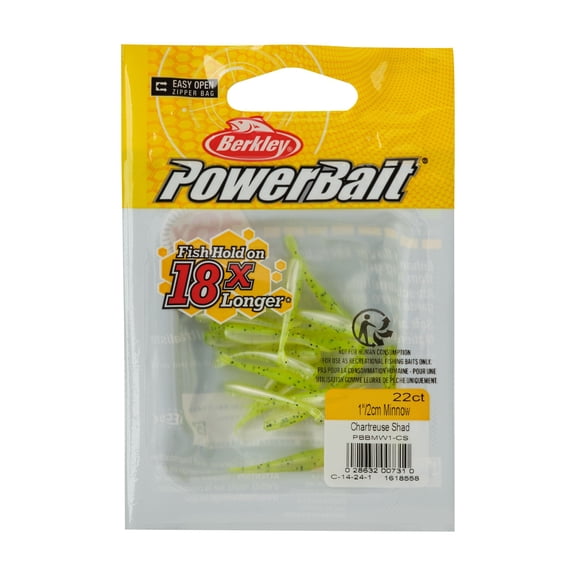Berkley PowerBait® Minnow, 1 in, Pre-Rigged Baits, Chartreuse Shad (22 Count)