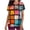 Orange, variant on Women's Classic Checkered Print Scrub Top Color Block V-Neck Nurse Tee, Trendy Workwear Outfits, Breathable Short Sleeve Scrubs Clothing, Fashion Pullover Tops