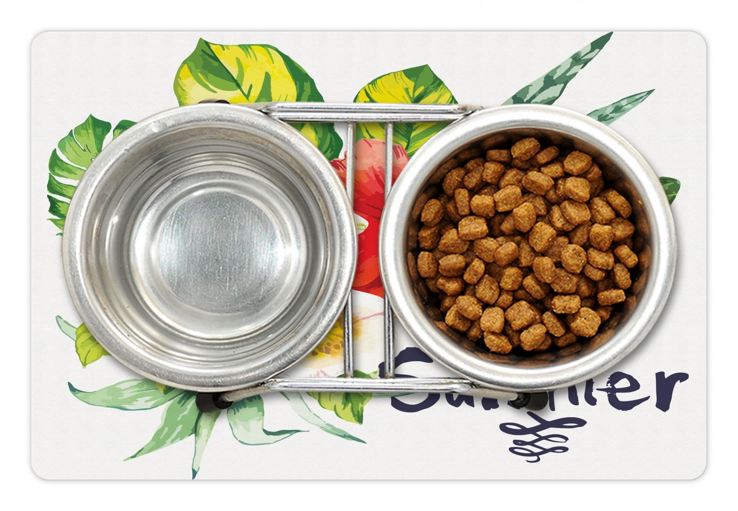 Hello Summer Pet Mat for Food and Water, Hello Summer Words Tropical