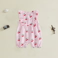 thumbnail image 2 of CAICJ98 Newborn Girl Strawberry Romper Infant Baby Summer Outfit Cherry Watermelon Print Ruffle Sleeve Seersucker Stripe Jumpsuit (Light Pink,12-18 Months), 2 of 6