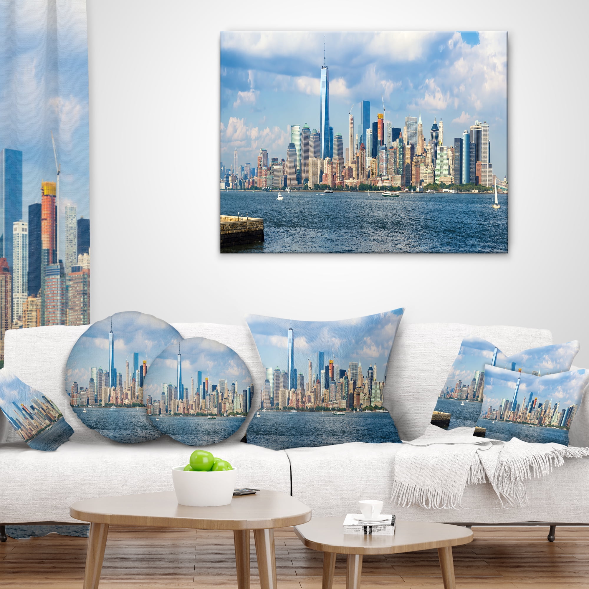 Designart Lower Manhattan Skyline Panorama - Cityscape Throw Pillow - 12x20