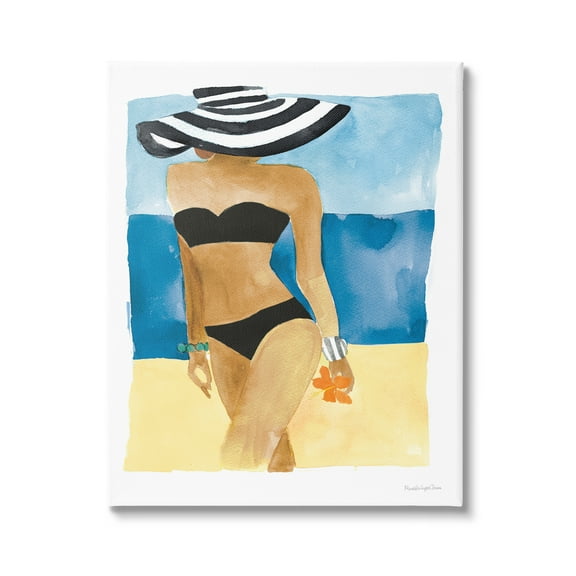 Stupell Industries Girl on Beach Painting Nature Painting Gallery Wrapped Canvas Print Wall Art, 16 x 20